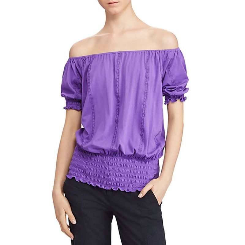 Lauren Ralph Lauren Womens Off-The-Shoulder Casual Top Purple L